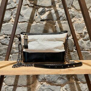 Chanel Ivory Black Lambskin Medium Gabrielle Hobo Bag
